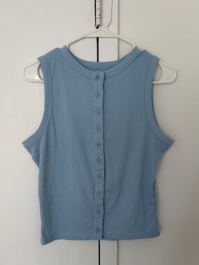 Ribbed Button Down Tank Top - Sky Blue